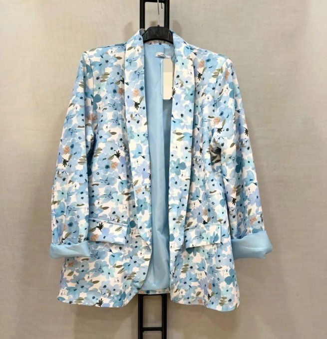 ​Blazer Fluide à Imprimé Floral Bleu