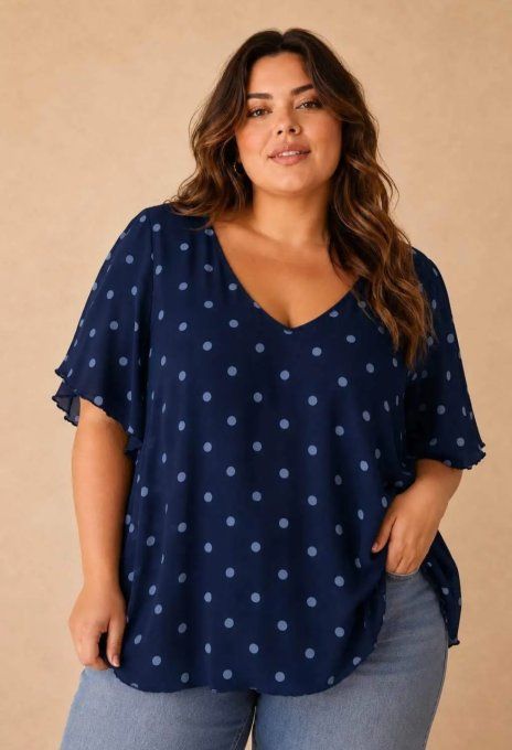 ​Blouse Fluide Noire & Pois Blancs
