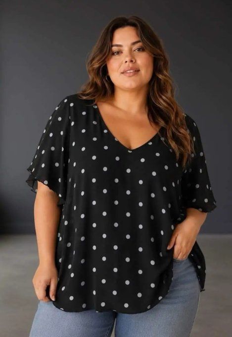 ​Blouse Fluide Noire & Pois Blancs