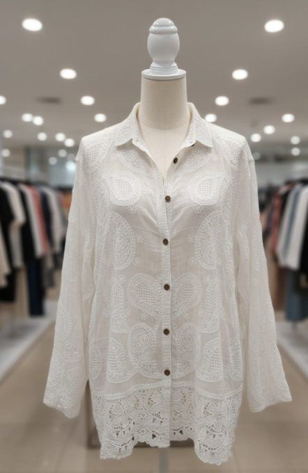 ​Chemise Blanche en Dentelle - Broderies Anglaises