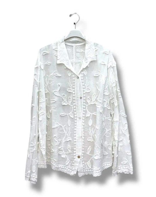 ​Chemise Blanche - Fleurs en Relief