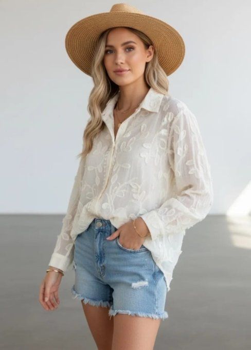 ​Chemise Bohème Brodée en Relief