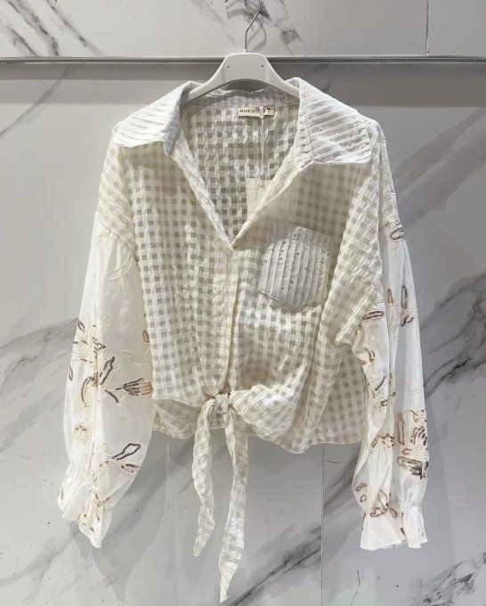 ​Chemise Courte à Nouer - Manches Brodées