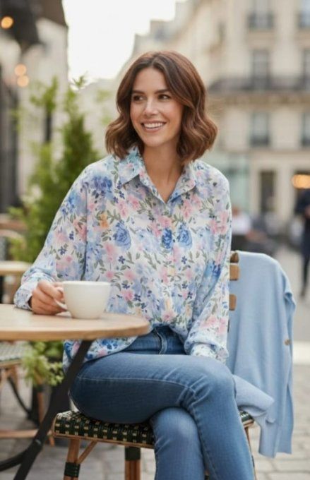 ​Chemise Fluide à Imprimé Floral Multicolore