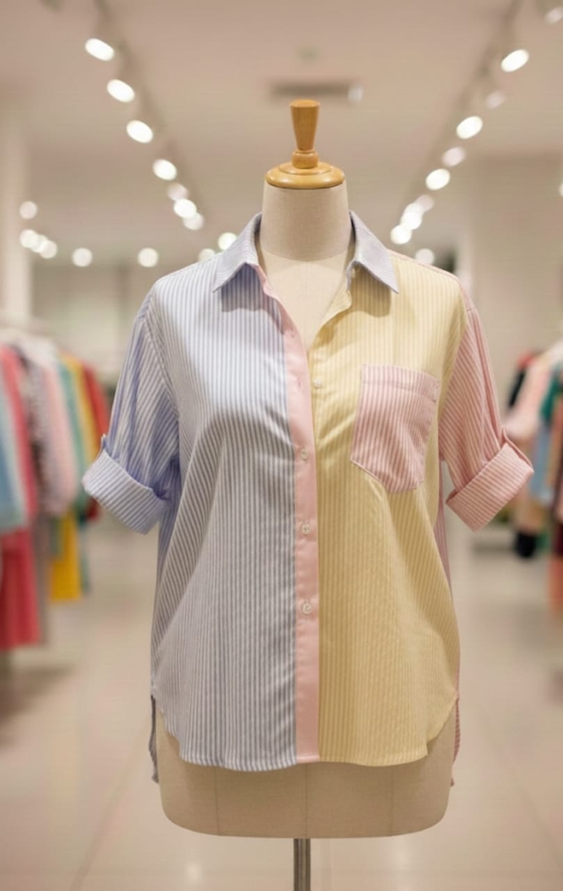 ​Chemise Oversize & Rayures Multicolores Pastels