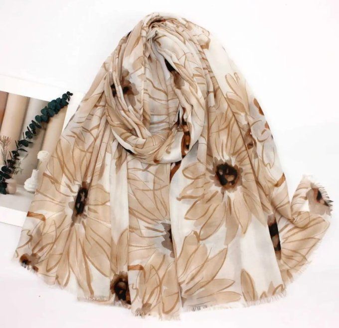 ​Foulard Vaporeux à Motifs Floraux Géants