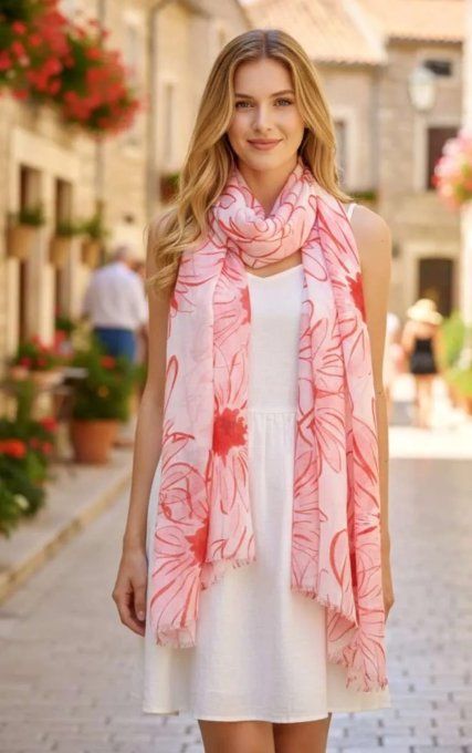 ​Foulard Vaporeux à Motifs Floraux Géants
