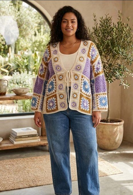 ​Gilet Court Style Crochet Patchwork Bohème