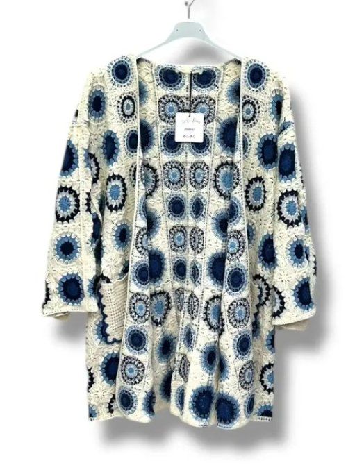 ​Gilet Long en Crochet aux Motifs Rosaces