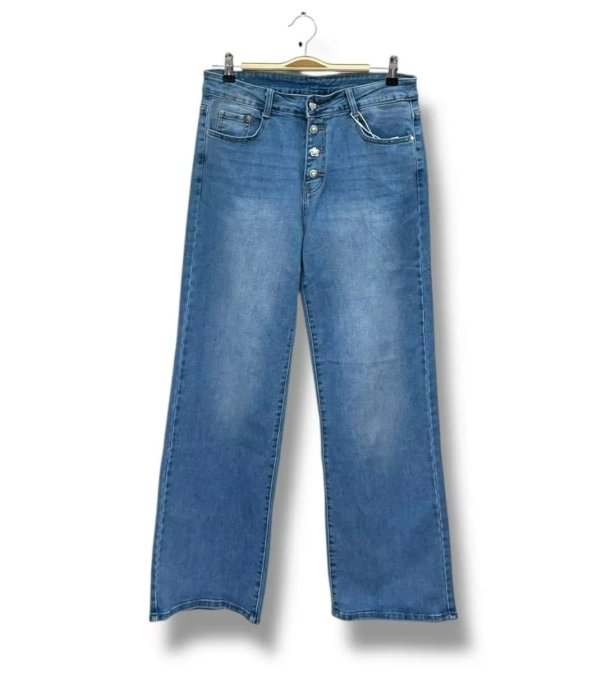 ​Jean Coupe Droite Mom & Boutons bijoux 