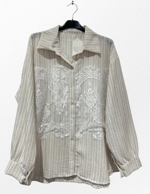 ​La Chemise à Rayures & Empiècement Dentelle