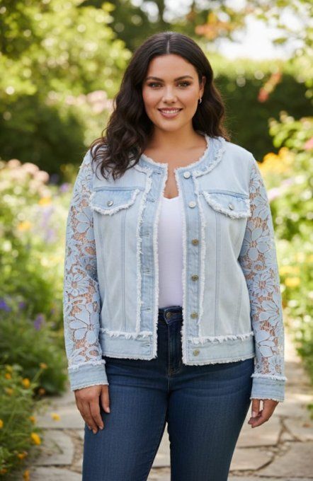 ​La Veste Denim & Manches en Dentelle