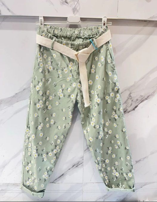 ​Pantalon Chino Imprimé Fleuri & Ceinture Elastique