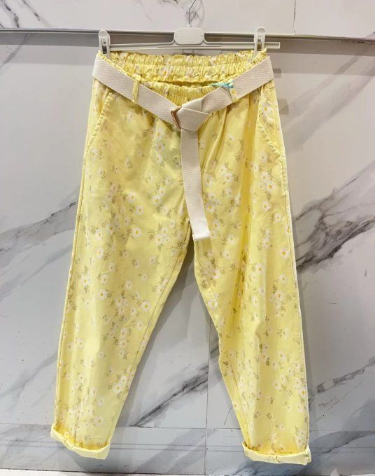 ​Pantalon Chino Imprimé Fleuri & Ceinture Elastique