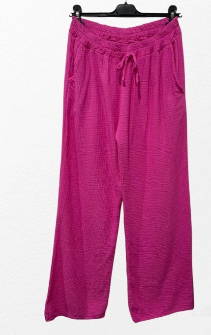 ​Pantalon Large en Gaze de Coton Fluide 
