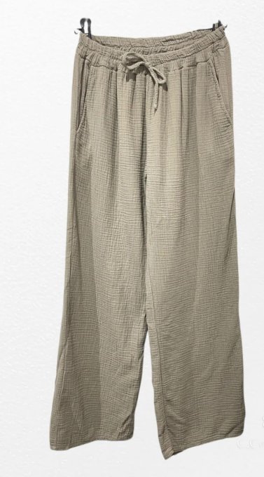 ​Pantalon Large en Gaze de Coton Fluide 
