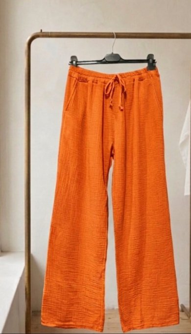 ​Pantalon Large en Gaze de Coton Fluide 