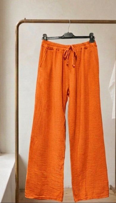 ​Pantalon Large en Gaze de Coton Fluide