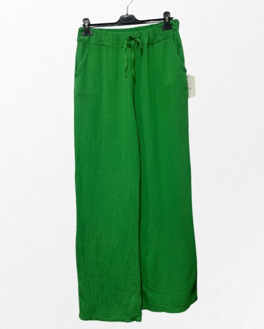 ​Pantalon Large en Gaze de Coton Fluide 