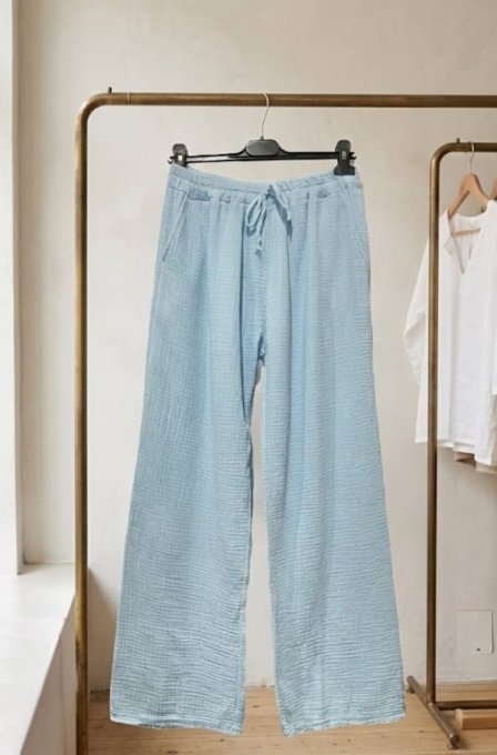 ​Pantalon Large en Gaze de Coton Fluide 