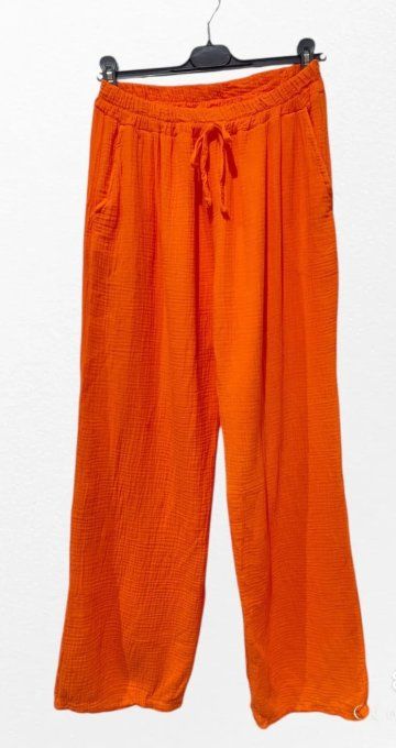 ​Pantalon Large en Gaze de Coton Fluide