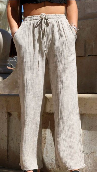 ​Pantalon Large en Gaze de Coton Fluide