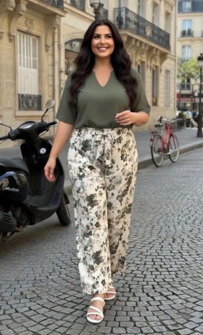​Pantalon Large Fluide "Jardin d'Hiver"  