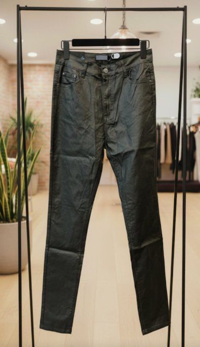​Pantalon slim en simili cuir - Kaki