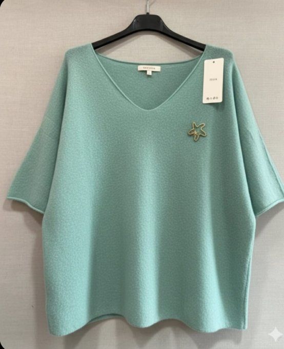 ​Pull Court à Col V  - Broche étoile