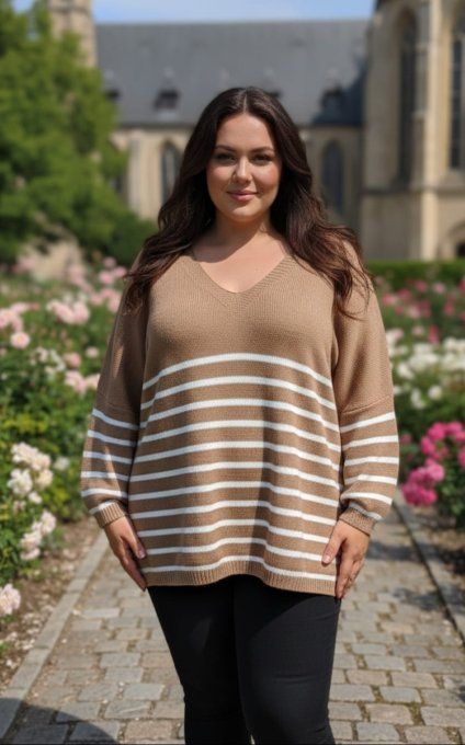 ​Pull Douceur Marinière aux Tons Camel