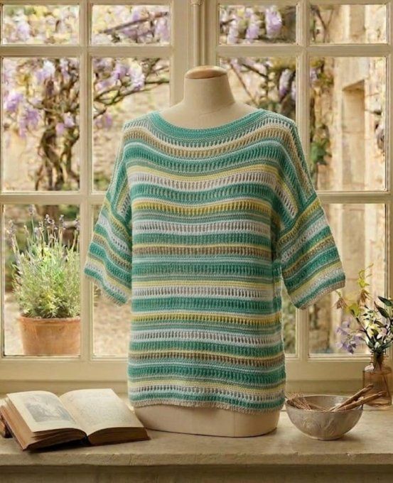 ​Pull Oversize en Maille Ajourée & Rayures Bohèmes