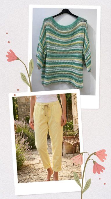 ​Pull Oversize en Maille Ajourée & Rayures Bohèmes