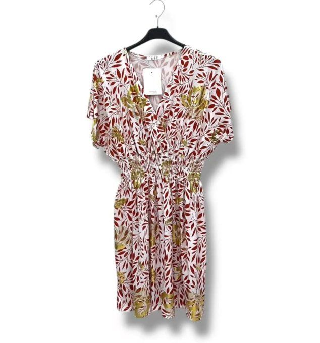 ​Robe Fluide à Imprimé Feuillage & Fleurs Dorées