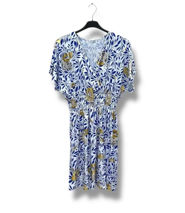 ​Robe Fluide à Imprimé Feuillage & Fleurs Dorées