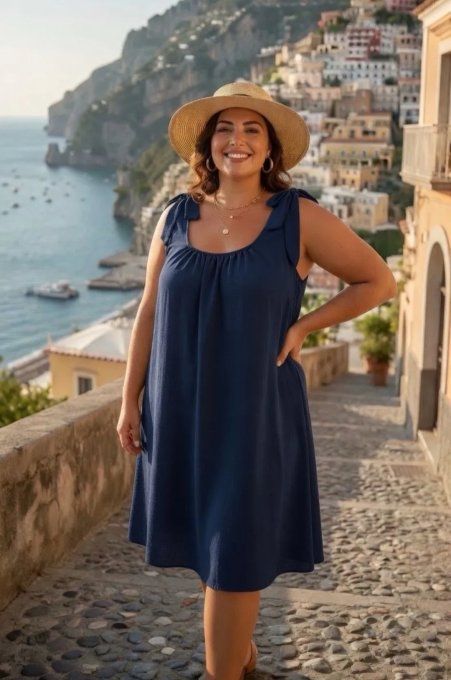 ​Robe Fluide Marine à Bretelles Noeuds "Capri"