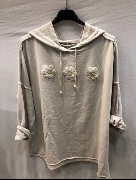 ​Sweat Confortable aux Fleurs Brodées en Relief