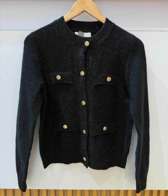 ​Veste en Maille Texturée et Boutons Dorés