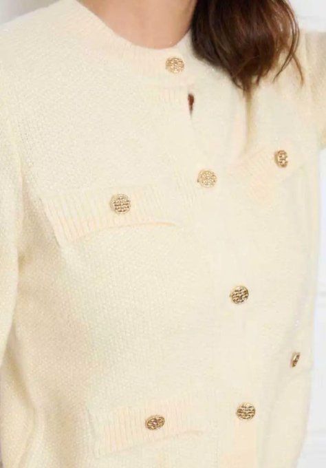 ​Veste en Maille Texturée et Boutons Dorés