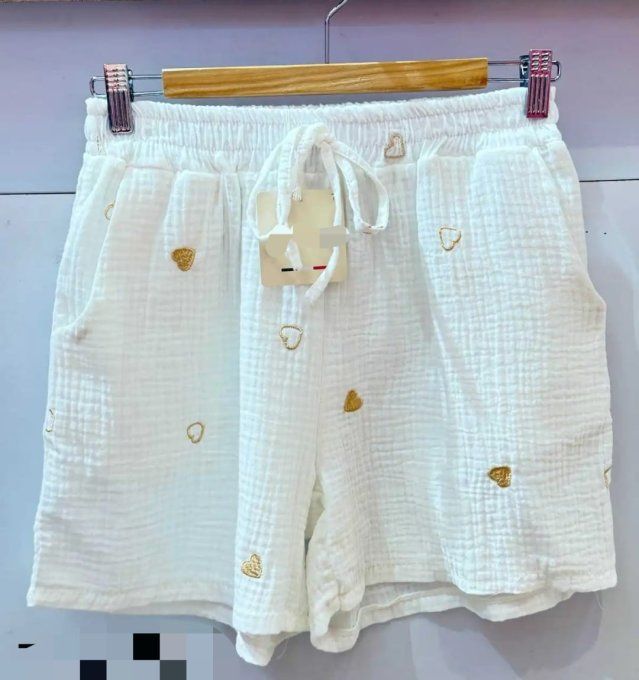 Short en gaze de coton Coeurs dorés 