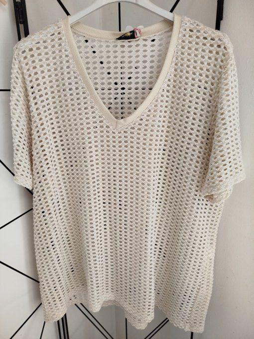 Top Maille Ajourée Beige "Lumière Dorée" ✨