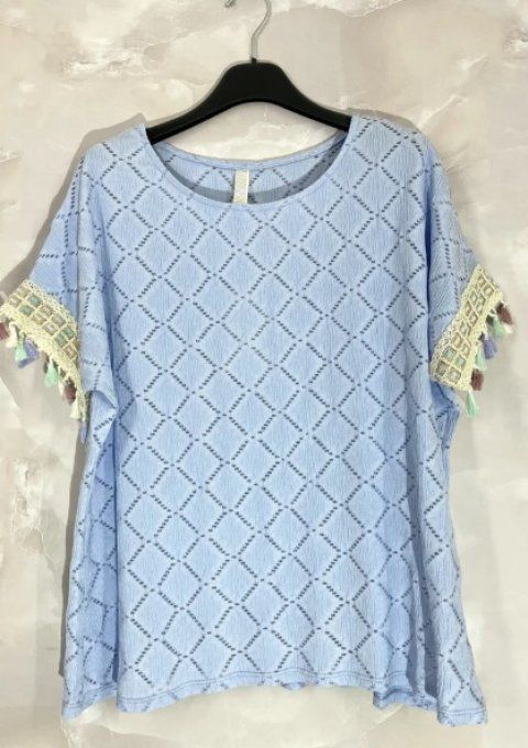 ​T-shirt ajouré à manches franges bohèmes