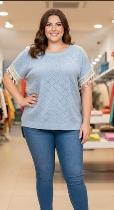 ​T-shirt ajouré à manches franges bohèmes