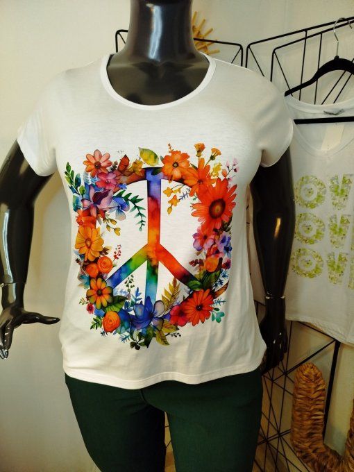 T-shirt Blanc Imprimé Symbole Paix ☮️