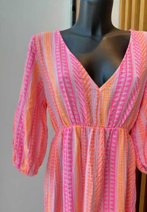 Robe longue  "Zigzag" en Gaze de coton
