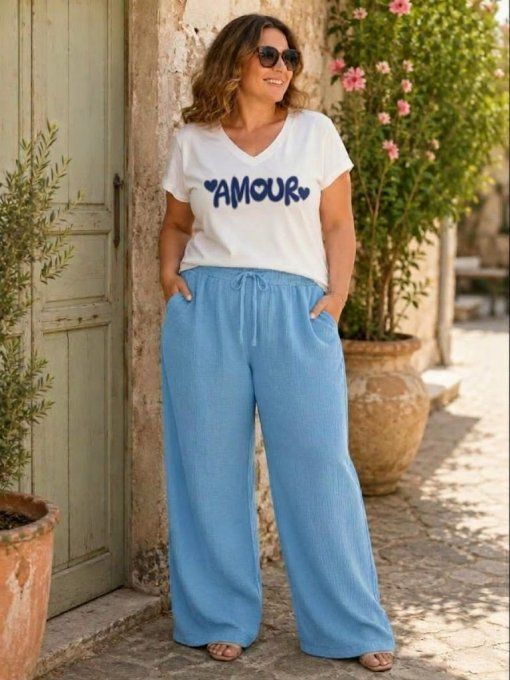 Pantalon large en gaze de coton fluide