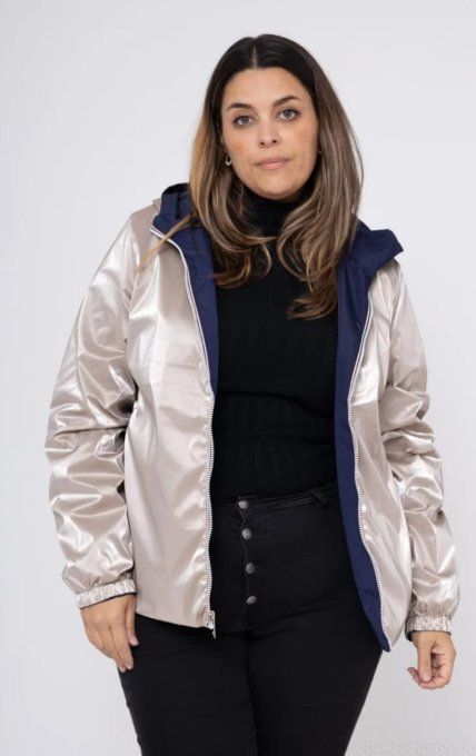 Veste Coupe-Vent Réversible "Éclat Doré" ☔️✨ Bleu Marine / Doré