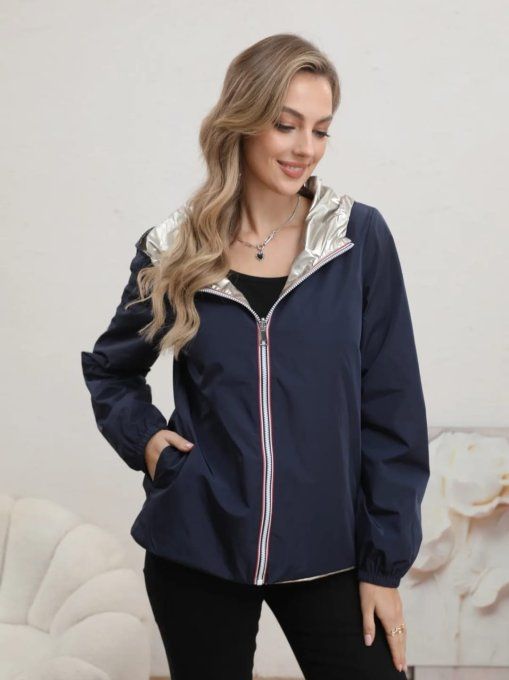 Veste Coupe-Vent Réversible "Éclat Doré" ☔️✨ Bleu Marine / Doré