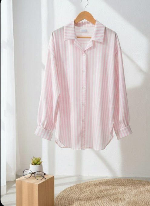 Chemise Rayée Rose "Candy" - Détail Noeud 