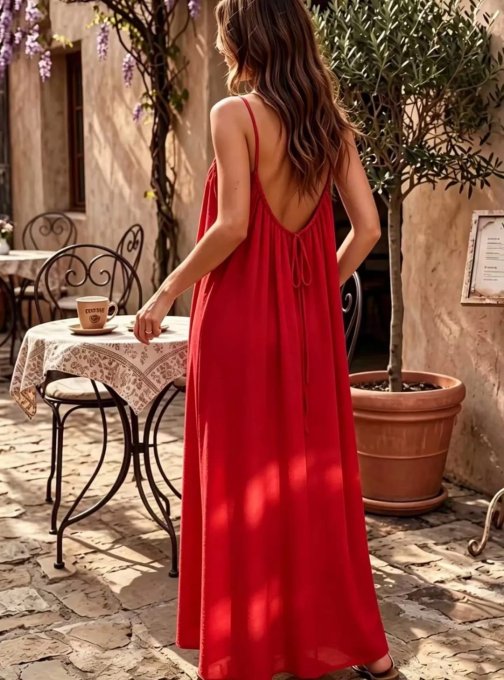 La Robe Longue Fluide à Laçage Dos 