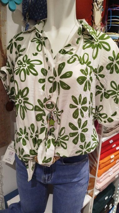 Chemise Fleurie "Jardin Secret" Vert Kaki 